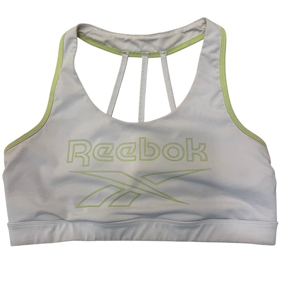 Reebok Sports Bra XL White Neon Green Racerback Activewear Top Running‎ Jog - Picture 1 of 5